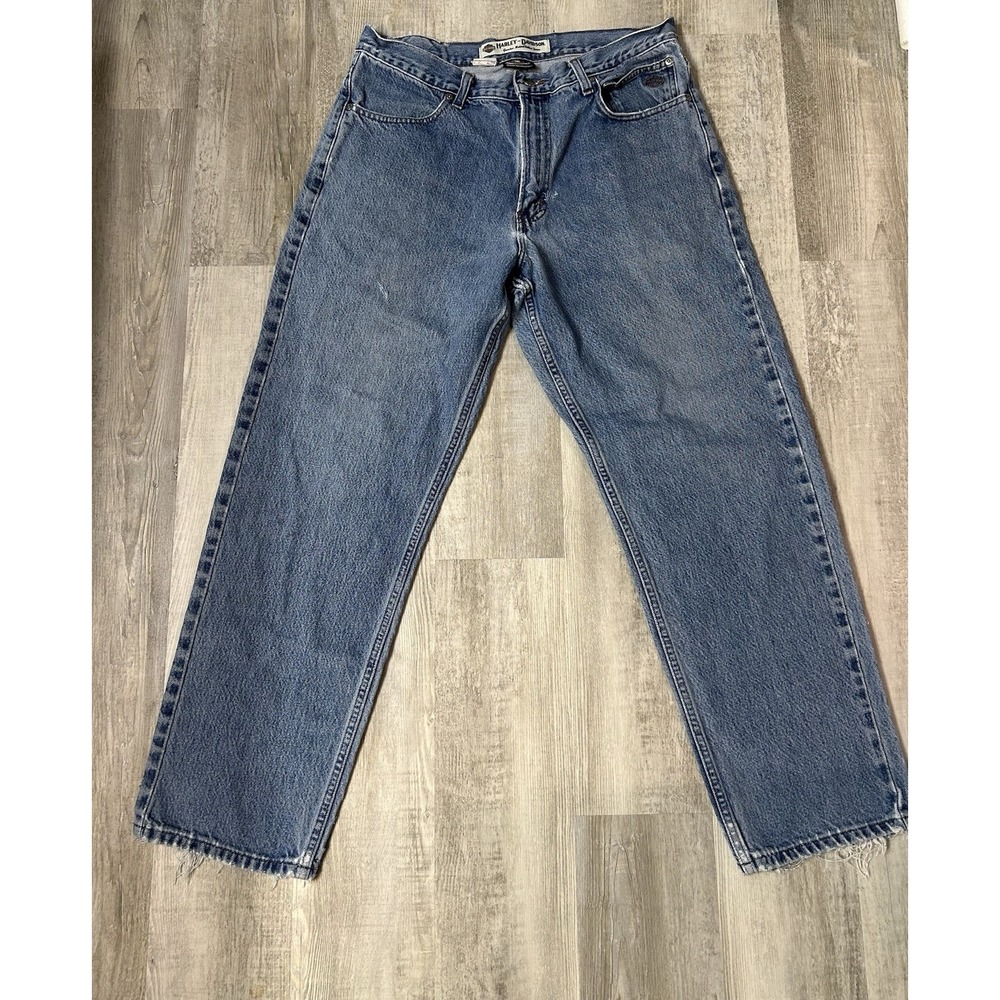 Harley Davidson Jeans 34x30 Mens Straight 5-Pocket VTG Motorcycle Distressed